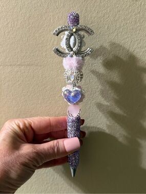 Decorative Pink & Purple Crystal Heart Pen